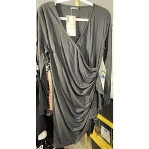 NWT BTFBM Women’s Fashion Faux Wrap V Neck Dress Long Sleeve Black Size M